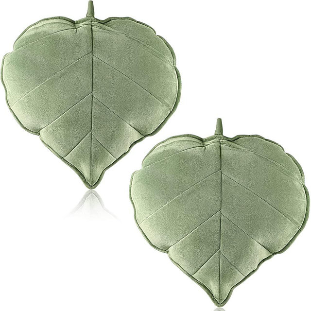 2 Pieces Leaf Shaped Throw Pillow Cushion 20 x 20 Inch 3D Leaf Shaped Throw Pillow Leaves Sofa Throw Pillow Cushion Green Plant Pillow Home Decoration for Car Bedroom Sofa Couch Living Room, Green