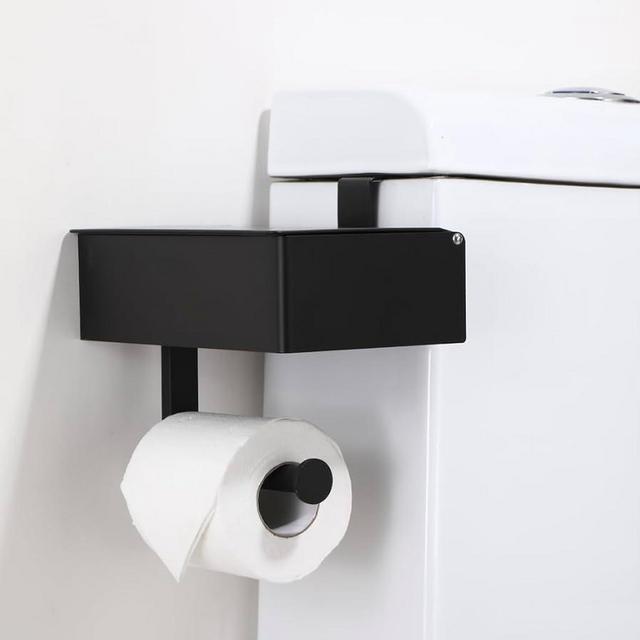 Day Moon Matte Black Over The Tank Toilet Paper Holder - Bathroom Organizers and Storage, Hanging Toilet Paper Holder with Storage, Toilet Paper and Wipes Holder - Over The Toilet Storage