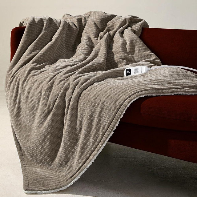 blunique Heated Throw Blanket, 50"x60"Ultra Soft Cozy Chenille Electric Blanket with 10 Heating Levels & 2-10H Auto-Off, Fasting Heating for Couch/Bed, ETL Certified, Machine Washable(Khaki)