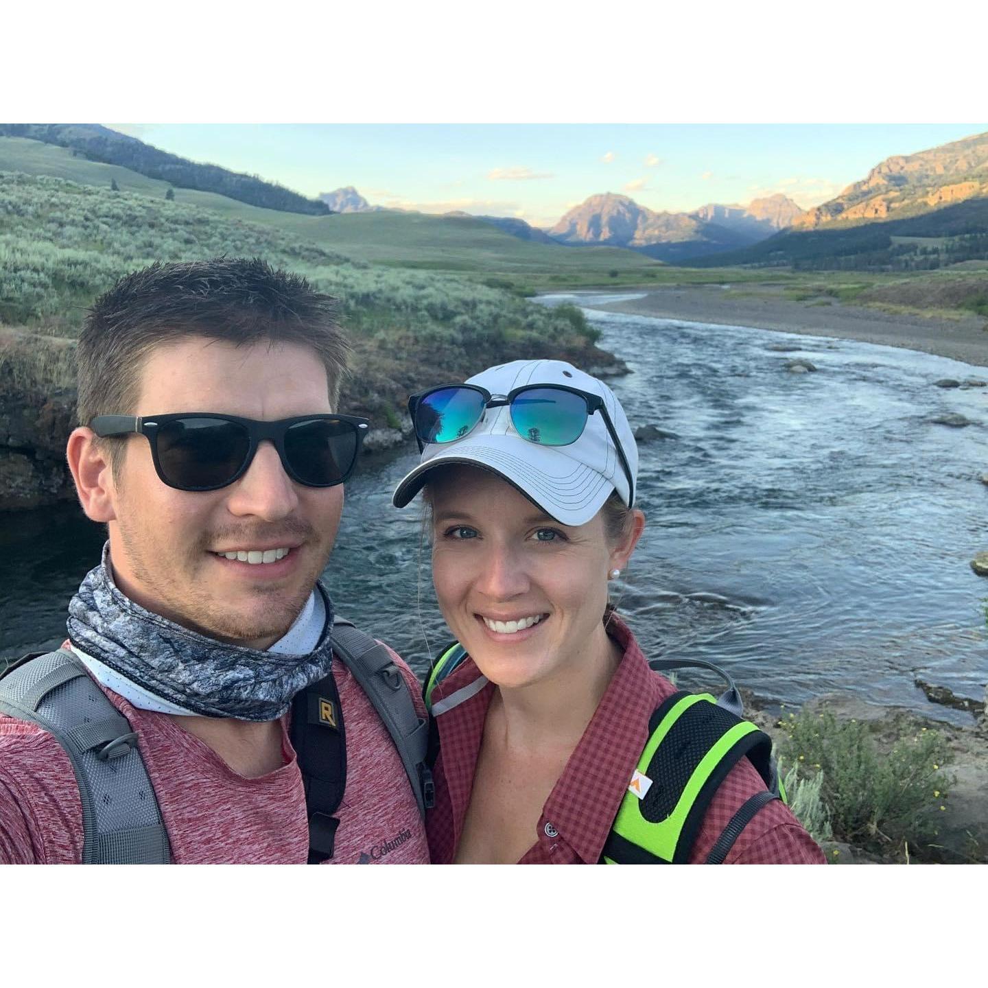 Hiking through Lamar Valley at sunset, within Yellowstone National Park.
