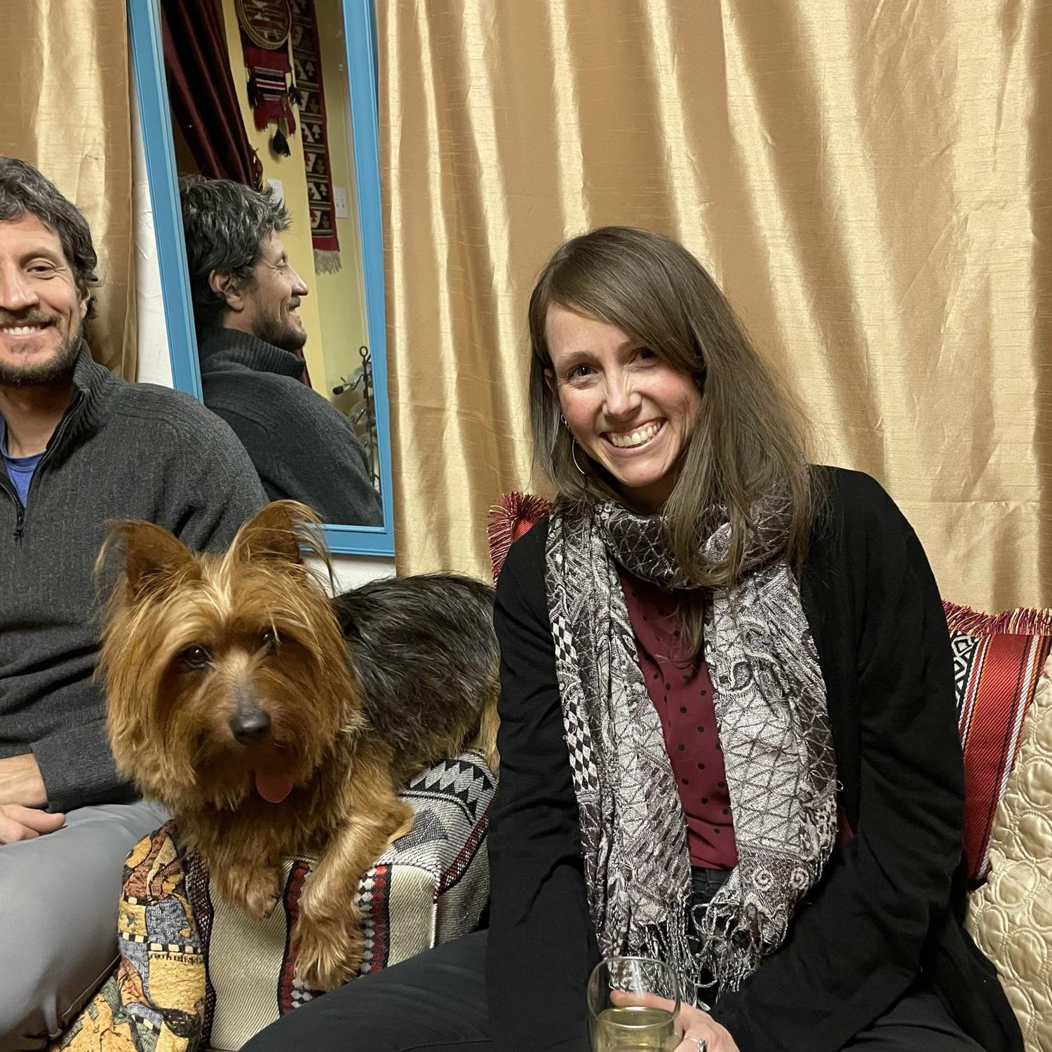 With the frisky little Shala dog.