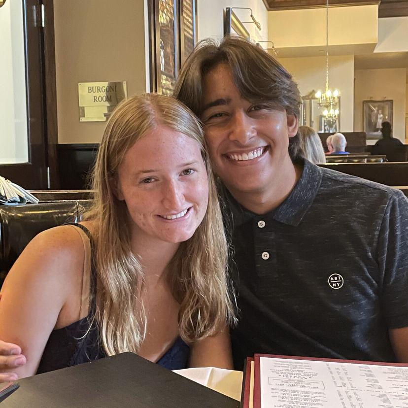 The bride & groom at dinner in 2021