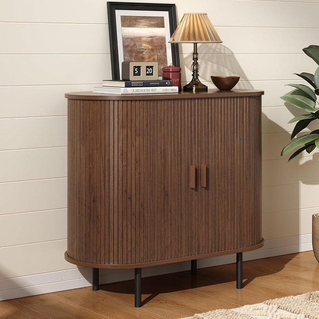 ONBRILL 31.5" Sideboard Buffet Cabinet with Storage, Storage Cabinet with Sliding Door & Adjustable Shelf, Modern Accent Coffee Bar Console Table for Kitchen, Entryway, Walnut
