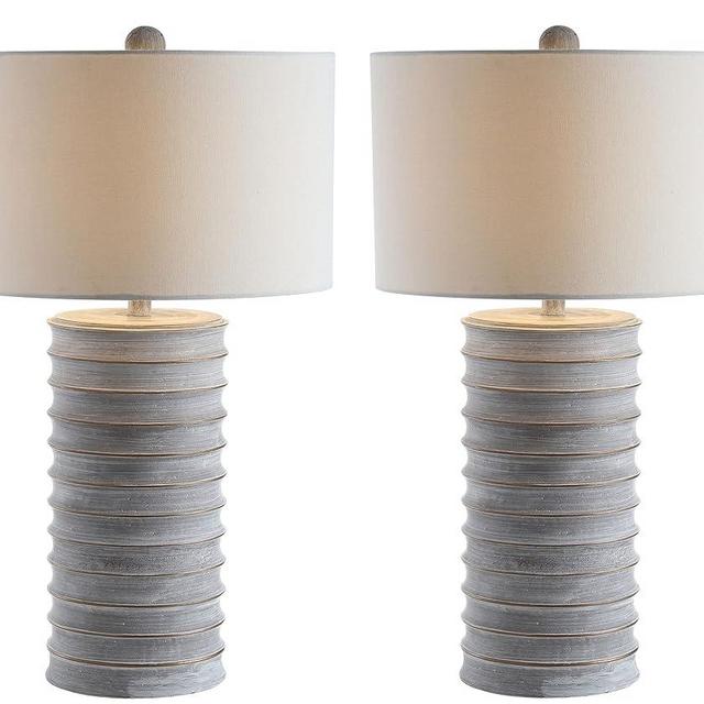 SAFAVIEH Lighting Collection Melina Rustic Wash White 29-inch Bedroom Living Room Home Office Desk Nightstand Table Lamp Set of 2 (LED Bulbs Included)