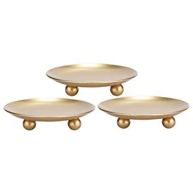 Scwhousi Iron Plate Candle Holder, Gold, Decorative Iron Pillar Candle Holder, Set of 3,Candle Stand for Wax Candles