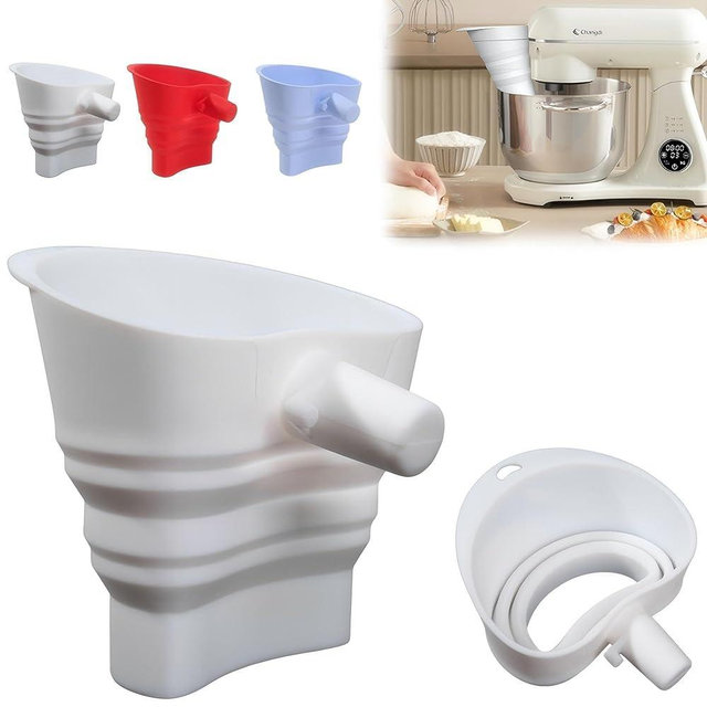 1Pcs Flour Funnel, Silicone Food-Grade | for KitchenAid Stand Mixer | Leak-Proof Large Capacity, Collapsible Design | Easy to Operate, Dishwasher Safe (White（1Pcs）)