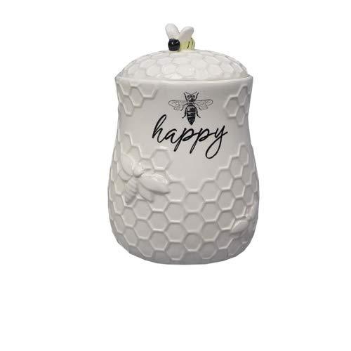 youngs Inc Ceramic Bee Treat Jar, White, Black