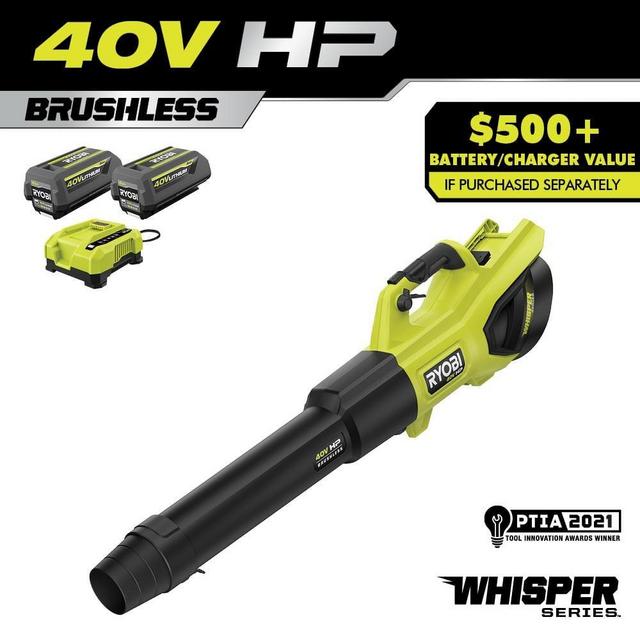 40V HP Brushless Whisper Series 190 MPH 730 CFM Cordless Battery Jet Fan Leaf Blower with (2) 4.0 Ah Batteries & Charger