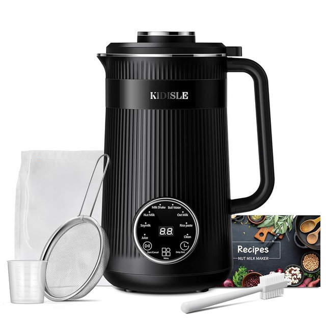 KIDISLE 32oz Automatic Soy Machine for Homemade Almond, Oat, Coconut, Soy, Plant Based Milks and Non Dairy Beverages with Delay Start/Keep Warm/Self-Cleaning/Boil Water, Black