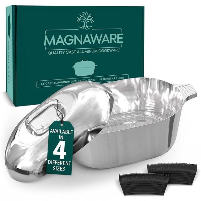 Magnaware Cast Aluminum Dutch Oven - Oval Dutch Oven Pot with Lid for Families and Parties - Lightweight Cajun Cookware with Ideal Heat Distribution - Oval Roaster Pan with Lid - 8 Quart (13 Inch)
