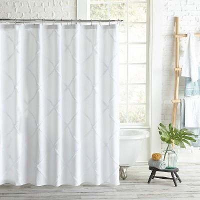 Chenille Lattice Shower Curtain White - Destinations