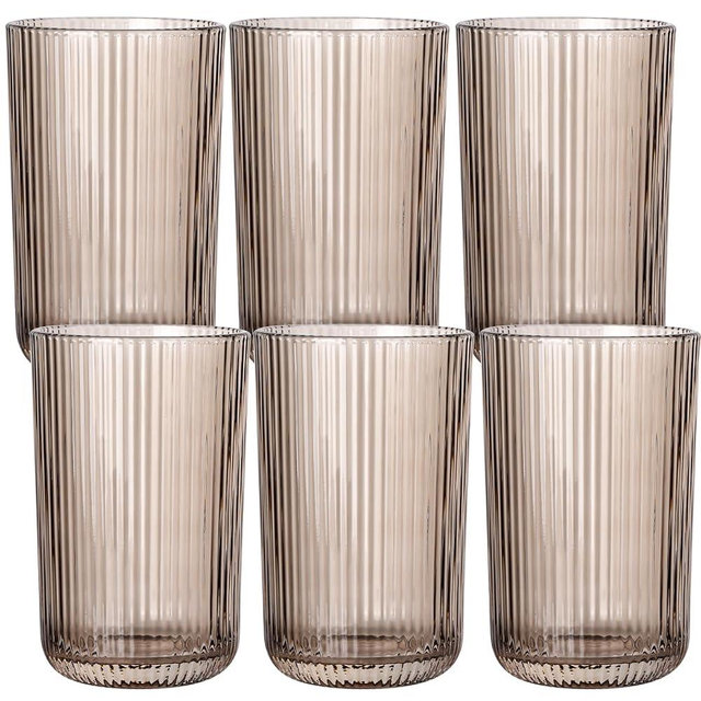Vintacicle Gray Ribbed Highball Glasses Set of 6, 13.2oz Smokey Gray Colored Glassware, Drinking Glasses for Water, Juice, Iced Coffee, Cocktails, Glass Cups, Housewarming Christmas Gift