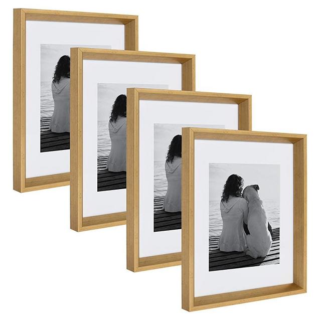 Kate and Laurel Calter Modern Wall Picture Frame Set, Gold 11x14 Matted to 8x10, Pack of 4