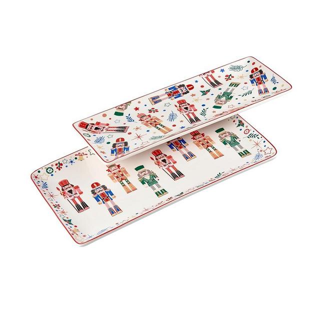 Bico Christmas Soldier Ceramic 14 inch Rectangular Serving Platter, Set of 2, for Serving Salad, Pasta, Cheese, Ham, Appetizer, Microwave & Dishwasher Safe