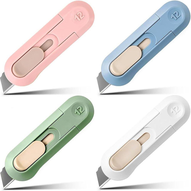Box Cutter, Box Cutter Retractable, mini box cutter, cute box cutter, Package Opener, Easy Slide Retractable Cute Box Cutter for Office, Home, Crafts, Hobby Use (4)