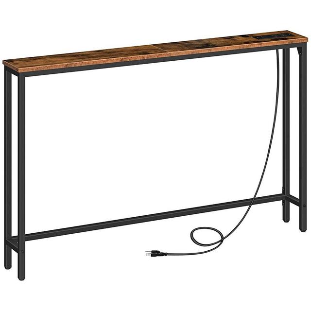 HOOBRO 47.2” Skinny Console Table with Power Outlets and USB Ports, Entryway Table with Charging Station, Narrow Sofa Table, Behind Couch Table, for Entryway, Hallway, Foyer, Rustic Brown BF15XG01