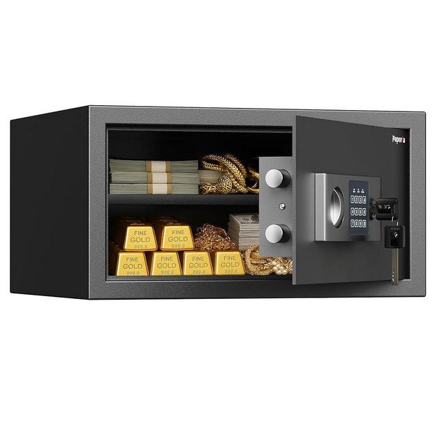 Paporia 1 Cubic Feet Safe Box, Digital Security Lock Box with Shelf & Keypad & Combination, Alloy Steel Digital Home Safe for Home, Office, Hotel or Business, 17"W x 14.57"D x 9.25"H