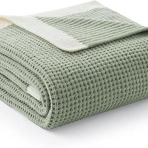 Amélie Home Waffle Throw Blanket for Couch, Soft Cozy Chenille Knit Blanket Warm Decorative Throw for Sofa, 50"x60", Sage Green