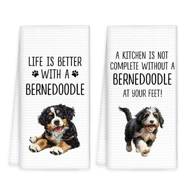 OINDADE Bernedoodle Gifts Dog Kitchen Towels Set of 2, Gifts for Bernedoodle Owners Lovers, Life is Better with a BernedoodleDog Dish Tea Towels for Kitchen, BernedoodleDog Kitchen Decor, 16x24In