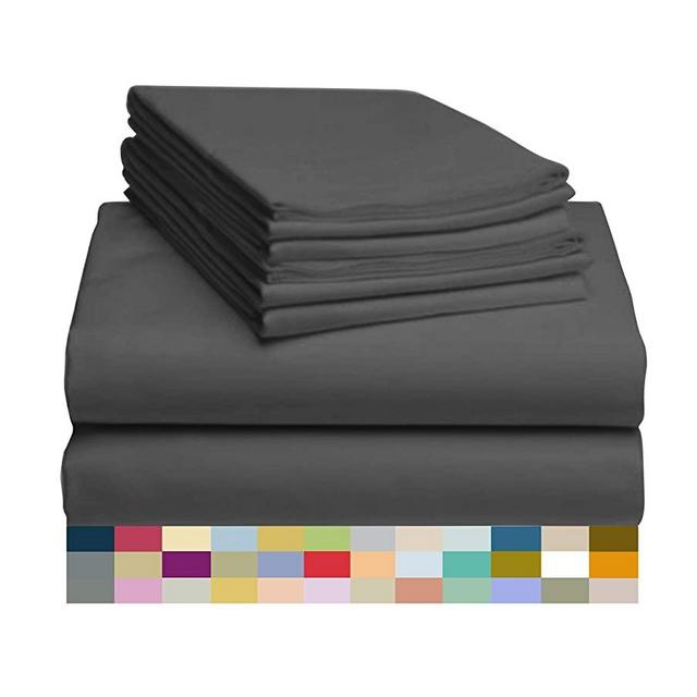 LuxClub 6 PC Sheet Set Bamboo Sheets Deep Pockets 18" Eco Friendly Wrinkle Free Sheets Hypoallergenic Anti-Bacteria Machine Washable Hotel Bedding Silky Soft - Dark Grey King