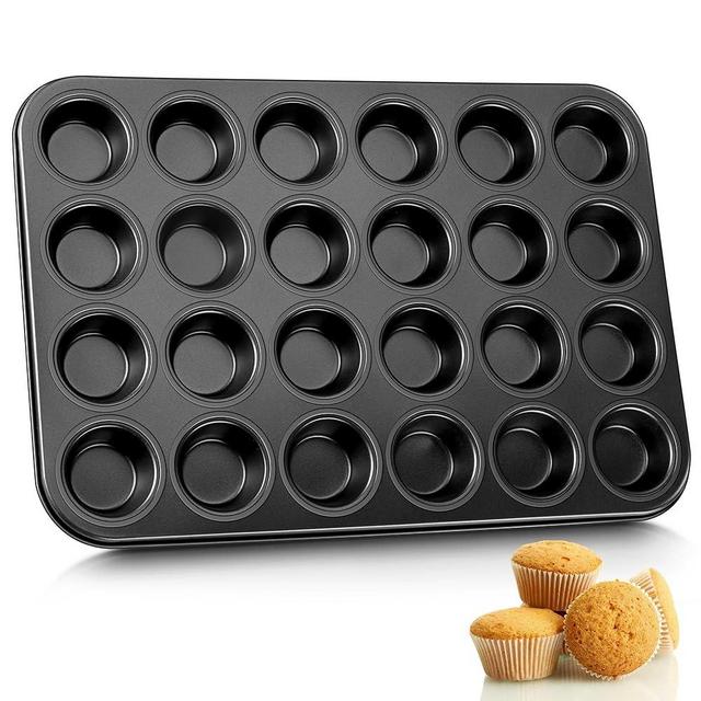 E-far Mini Muffin Pan 24-Cup - Nonstick Carbon Steel Cupcake Tin Tray for Little Bites & Freezer Prep | Warp-Free Bakeware Ensures Even Baking & Effortless Release, Regular Size & Oven Safe