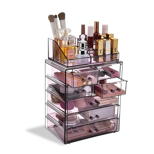 COMVTUPY Makeup Organizer Fashion Design Gifts for Your Loved One or Yourself. Clear Acrylic Cosmetic Display Cases Easily Organize Your Makeup, Jewelry, Hair Accessories, Purple Set of 2