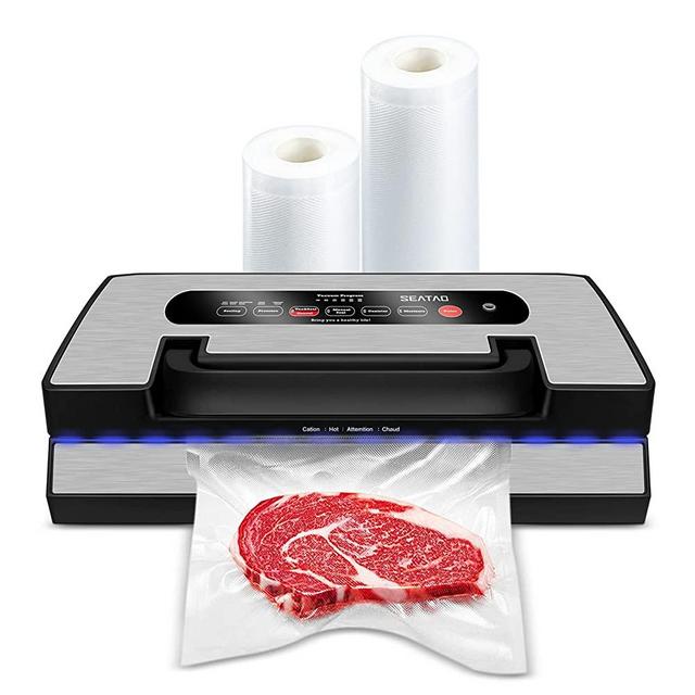 Seatao Commercial Vacuum Sealer Machine,90Kpa Multifunctional Food Saver Vacuum Sealer Machine with Dry/Moist Modes and LED Indicator Lights,Handle Locked Design,For Sous Vide and Air Tight Food Storage,Silver