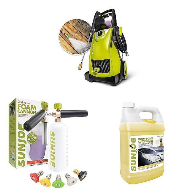 Sun Joe SPX3000 2030 Max PSI 1.76 GPM 14.5-Amp Electric High Pressure Washer & SPX-FC34-MXT Foam Cannon & SPX-FCS1G Premium Snow Foam Cannon Pineapple Pressure Washer Rated Car Wash Soap and Cleaner