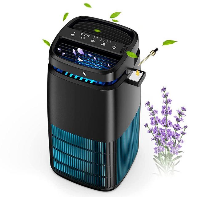 POMORON MJ002H 4-in-1 Air Purifiers for Home, H13 True Hepa Filter, Air Ionizer Negative Ion Generator and UV-C Light, Filter 0.3 Microns Particles Such As Smoke Dander Hair Air Cleaner for Bedroom Office Kitchen, Black