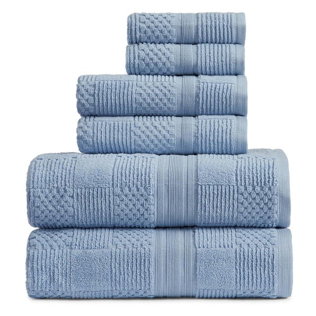 Springtree Home 100% Cotton Bathroom Towel Set | 6 Piece Set - Blue Towels | Geometric Textured Design | Absorbent & Quick-Dry | Oeko-TEX® Standard 100 Cotton | Myla Collection - Blue Cashmere