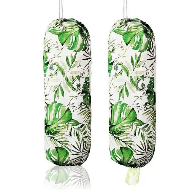 Plastic Bags Holder Grocery Bag Dispenser Organizer 2 Packs (Green Leaves 2 Pcs)