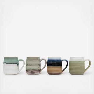Stoneware 4-Piece Ribbed Mug Set