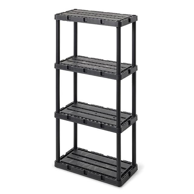 Gracious Living 4 Shelf Knect-A-Shelf Solid Light Duty Storage Unit 24 x 12 x 48 Organizer System for Home, Garage, Basement, and Laundry, Black