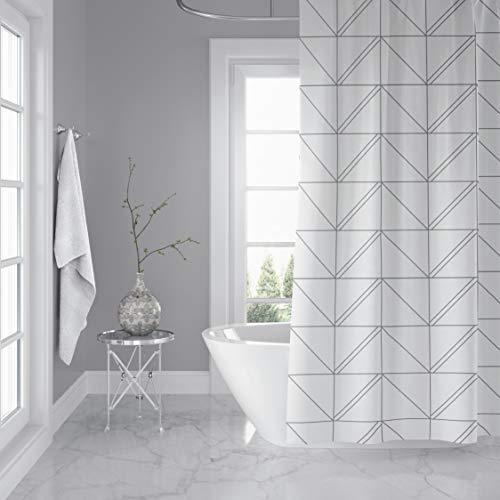 Horizon Home Essentials Modern Luxury Geometric Shower Curtain for Bathroom, 72 x 72 inch, Water and Mildew Resistant, 100% Polyester, Grey and White