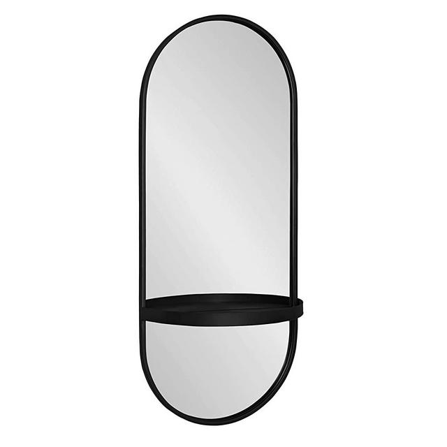 Kate and Laurel Estero Modern Metal Wall Mirror with Shelf, 16x38, Black, Chic Contemporary Wall Accent