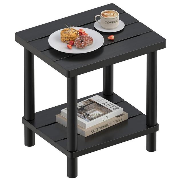 LEJANEOYE Outdoor Side Table, 2-Tier Small Outdoor Table for Patio, Adirondack Side Table for Outside or Indoor, Bamboo End Table for Pool, Porch, Weather Resistant Easy Maintenance (Black)