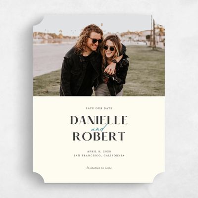 Beige Ticket Wedding Save the Date - Finneas Photo