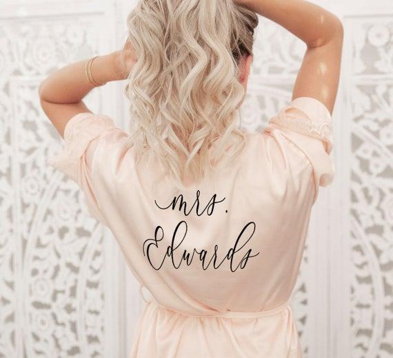 Mrs Robe - Bride Robe Personalized - Bride Robe Satin Bride Gift Ideas Mrs Gifts Bridal Shower Gift for Bride Getting Ready Robe (EB3260P)