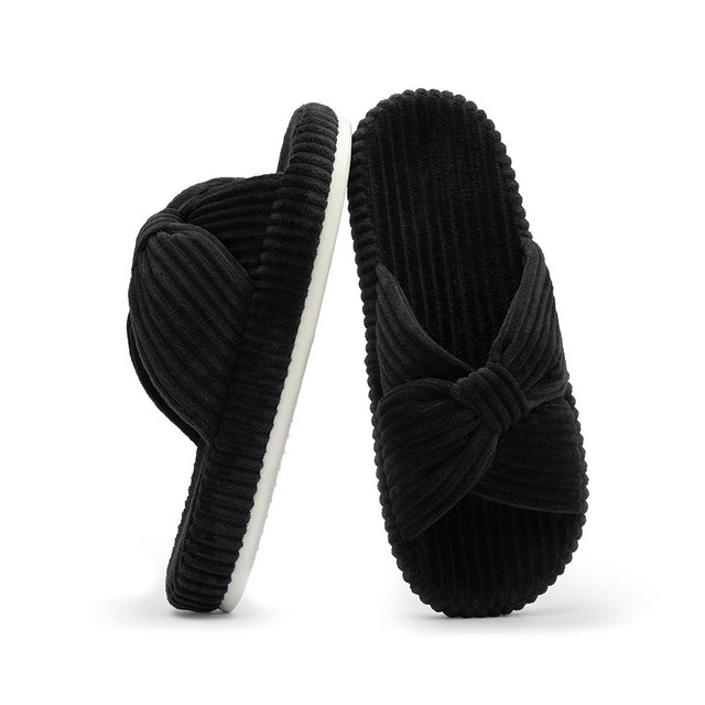 Chantomoo Slippers for Women Memory Foam House Bedroom Corduroy Bow Crossbands Slide Slipper Shoes Comfy Trendy Gift Slippers