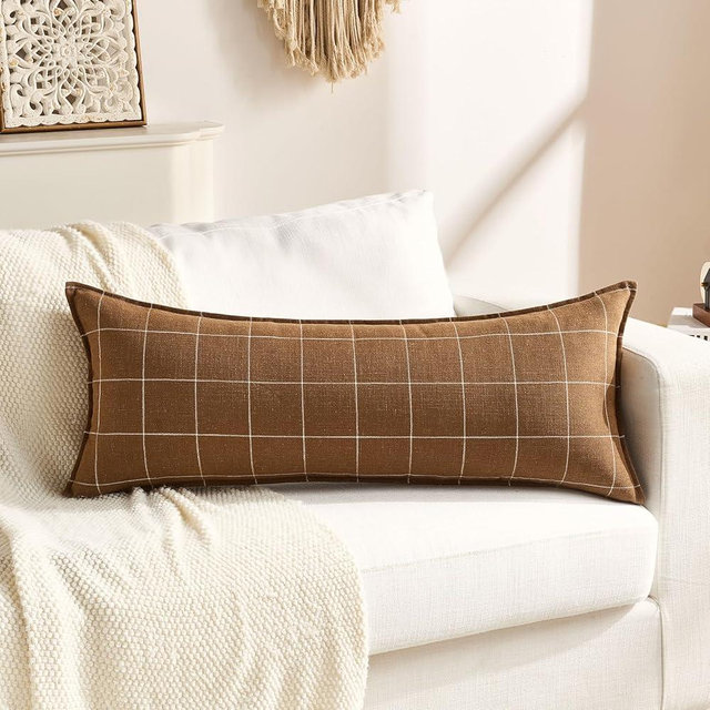 Brown Long Lumbar Body Pillow Cover 14x36 Pack of 1, Chocolate Brown Long Decorative Pillow for Bed 14 x 36, Tan Throw Pillows Chenille Living Room Decor Aesthetic (Without 14x36 Pillow Insert)