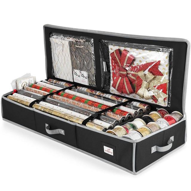 Hearth & Harbor Wrapping Paper Storage Container - Christmas Storage Bag with Interior Pockets - Gift Wrapping Organizer Storage Fits Up to 22 Rolls of 40" - Tear Proof Wrapping Paper Organizer