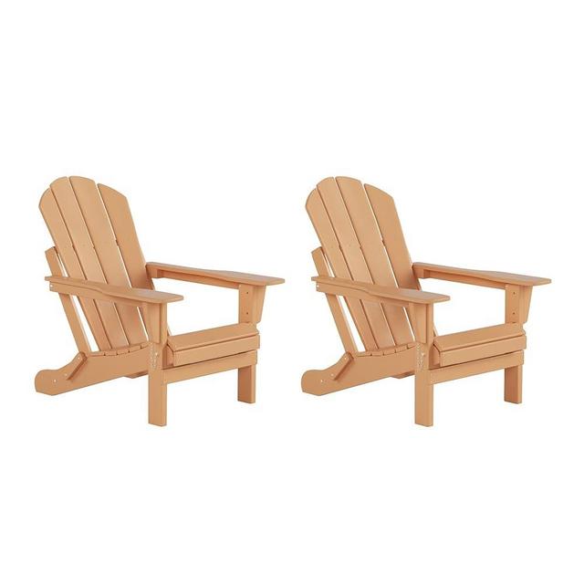 WestinTrends Outdoor Adirondack Chairs Set of 2, Plastic Fire Pit Chair, Weather Resistant Folding Patio Lawn Chair for Outside Deck Garden Backyardf Balcony, Teak