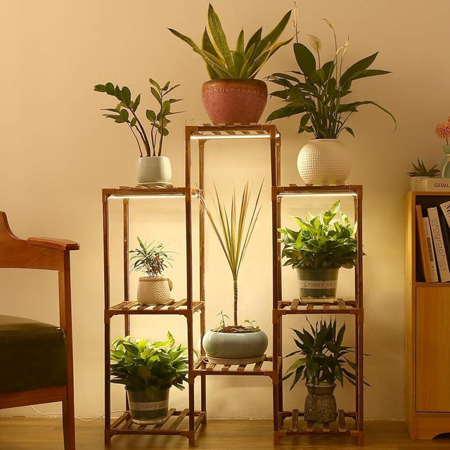 VORIGY Plant Stand with Grow Light, Plant Shelf Indoor with Full Spectrum Led Grow Light, Timer Function and Brightness Adjustment, 8 Tiered Wood Plant Stand Indoor for Corner | Patio | Living Room
