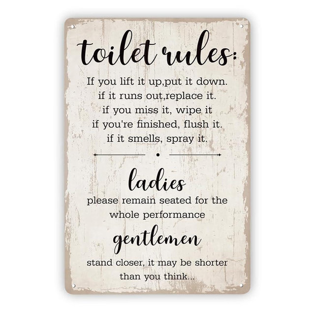 Funny Toilet Vintage Metal Tin Signs, Toilet Rules Metal Tin Signs, Rustic Toilet Metal Signs, Funny Farmhouse Toilet Wall Décor, Bathroom Rules Wall Decor, Toilet Wall Hanging Metal Sign