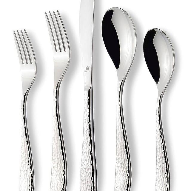 DANIALLI 60 Piece Silverware Set For 12, 18 10 Stainless Steel Silverware Set, Modern Marettimo Hammered Flatware Set, Includes Dinner Knife/Fork/Spoon, Teaspoon & Salad Fork, Dishwasher Safe Cutlery