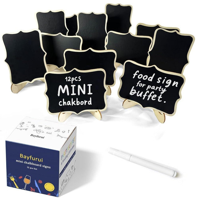12pcs Mini Chalkboard Signs with Stand,Food Labels for Party Buffet, Food Tag/Name Card for Wedding Table, Name Tag Drink Labels Taco/Candy Bar/Bake Sale Food Sign, Catering Supplies Buffet Display