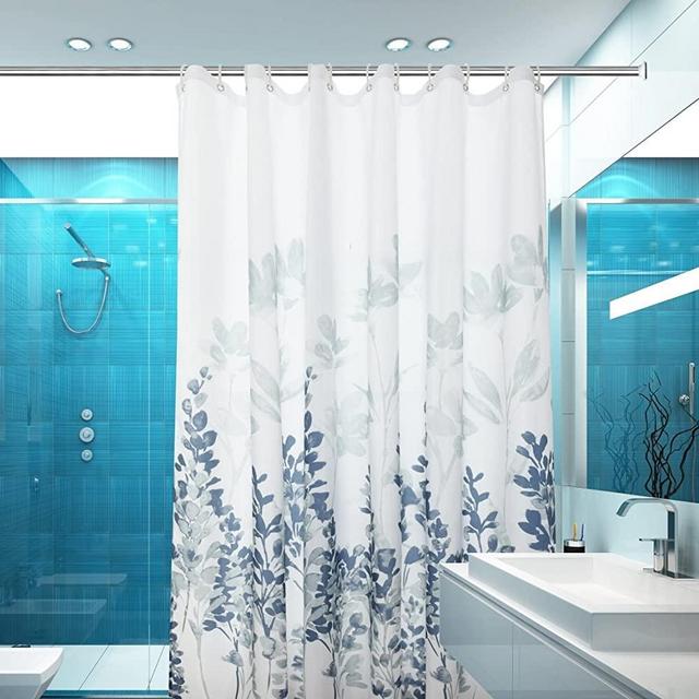 MOHAP Shower Curtain 72 by 72 inches with Leaves Pattern Waterproof Dacron Fabric with 12 Curtain Hooks Leaves Pattern