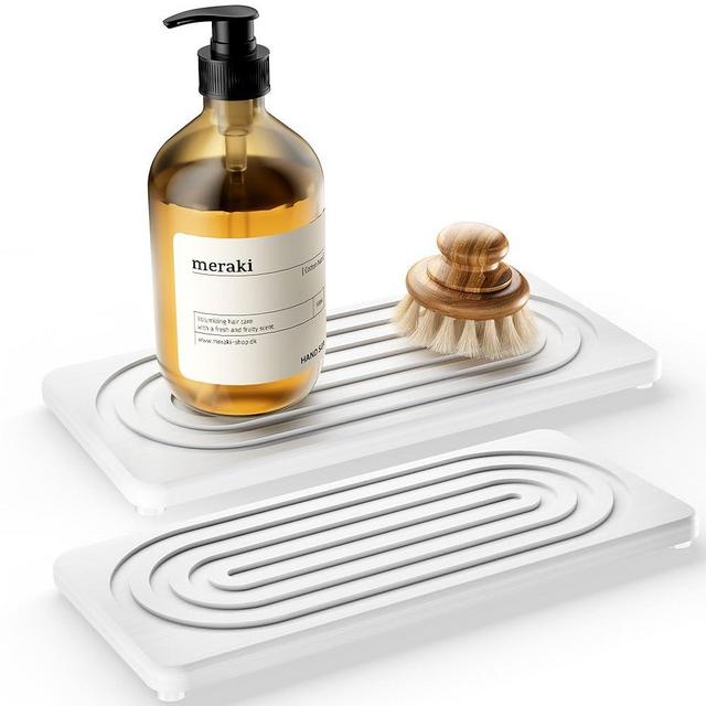 MAGKOTA 2 PCS Water Absorbing Stone Tray for Sink, Quick Drying Diatomite Bathroom Tray Countertop, Stone Drying Mat for Kitchen Counter Faucet, Soap Dish Dispenser Vanity Organizer, White-A-8.3" x 4"