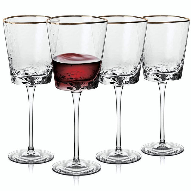 A CIVILIZED MAN Amalfi Triangular Glassware or Stemware with Gold Rims - Sets of 4 (Wine - S/4)