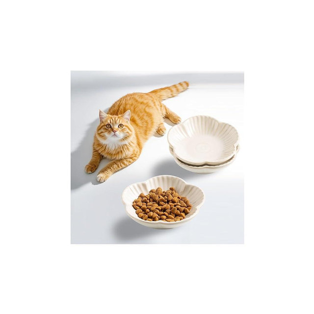 Cat Food Bowls, Ceramic Cat Plates, Dish for Food, Water and Snack, 4.72 Inch, Indoor and Outdoor Use, Kitten Puppy and Small Animals Bowls Set of 3 (White)